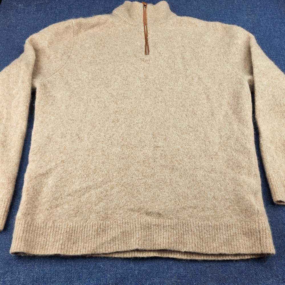 Collars & Co Mens Med Luxury Wool Blend Quarter Zip Sweater Tan Oatmeal Heather